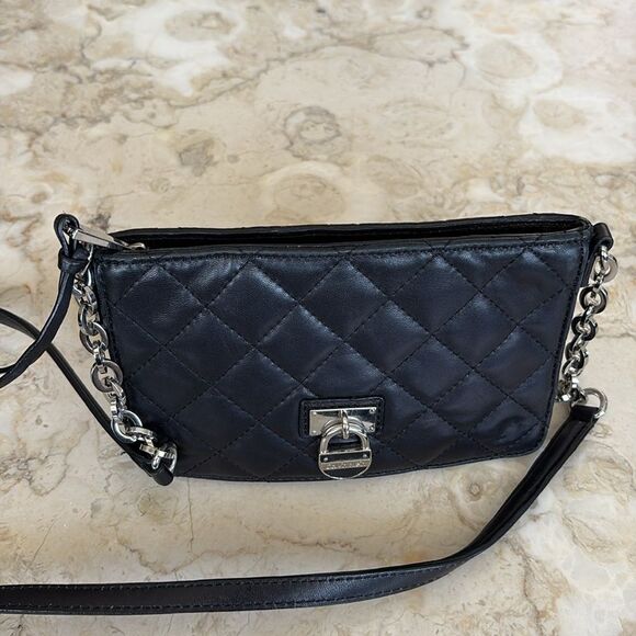 Calvin Klein Quilted Lambskin Leather Padlock & Chain Strap Mini Crossbody Bag - Picture 6 of 15